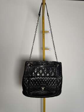 Coach Poppy Slim Quilted Black Crackled Leather Tote Bag 19854